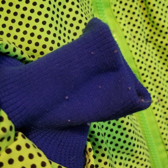 Retro Big Dogs Reversible Fleece Puffer Coat Neon Lime Green Polka Dot Dk Blue - Picture 10 of 16